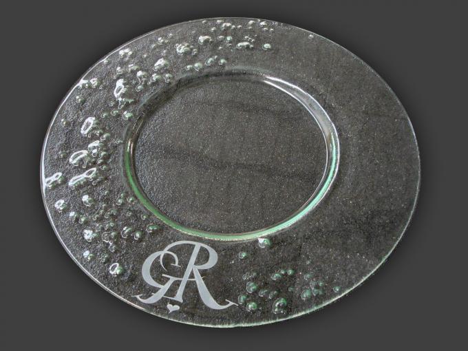 glass for food preparation and serviceWedding plate with initials of newlyweds
