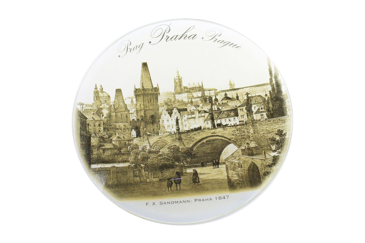 glass giftsGlass Souvenir Round plate - all-surface decal with Praque motive II