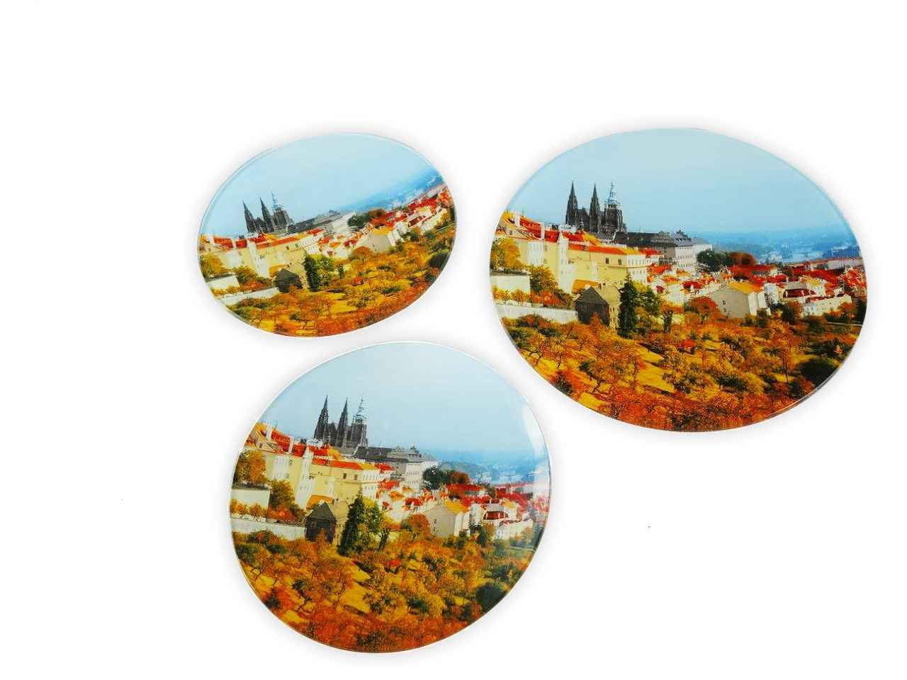 glass giftsGlass Souvenir Round plate - all-surface decal with Praque motive